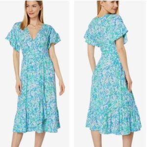 NWT Lilly Pulitzer Juliet Ruffle Midi Dress Surf Blue Soleil It On Me La…